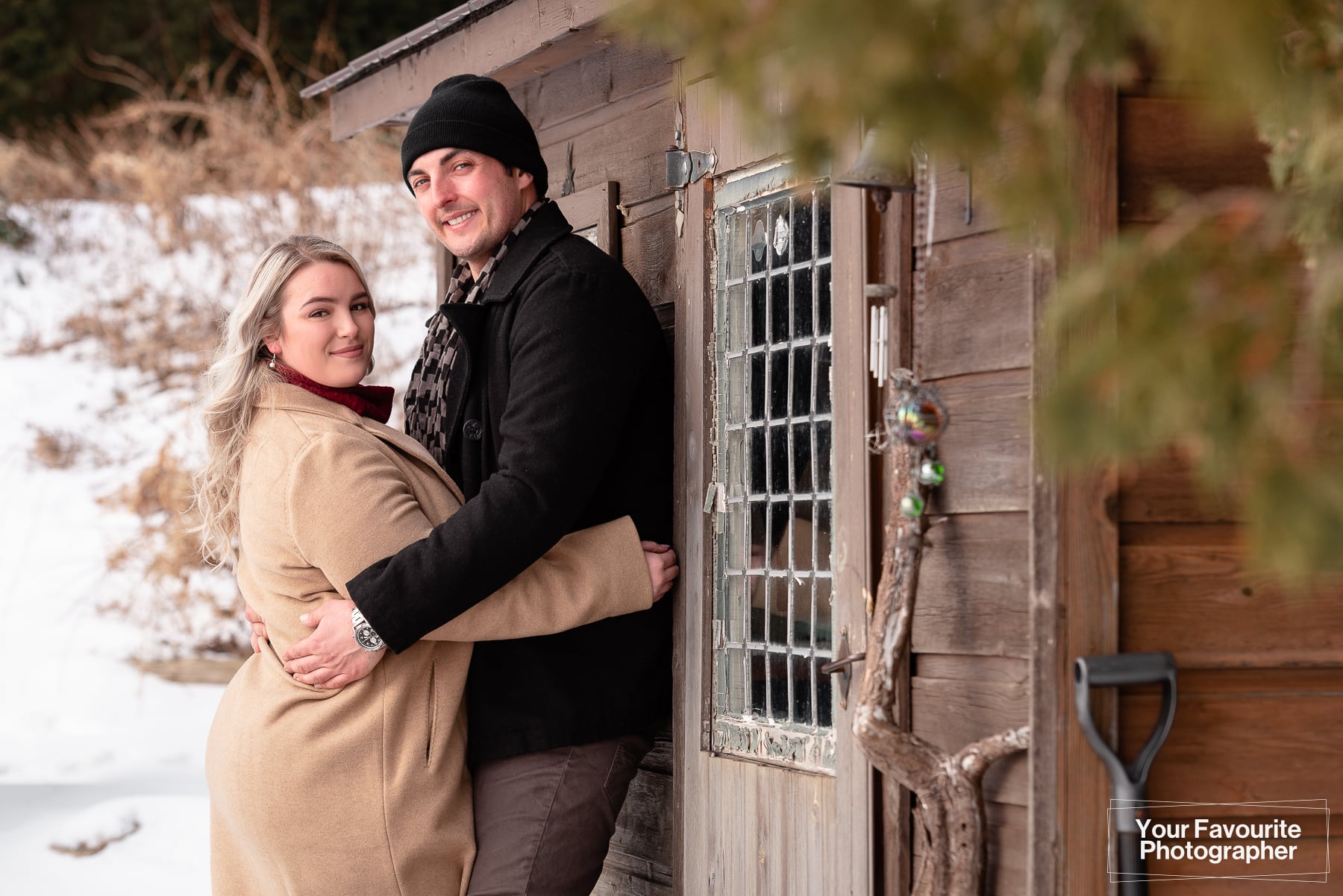 Frozen Lake Winter Engagement Photos in Port Perry with Maddie and Bryan