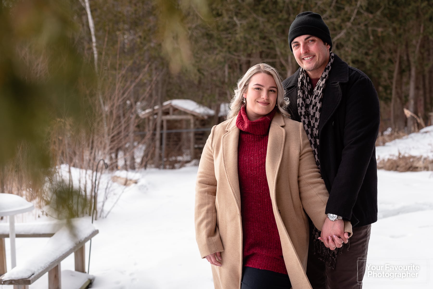 Frozen Lake Winter Engagement Photos in Port Perry with Maddie and Bryan