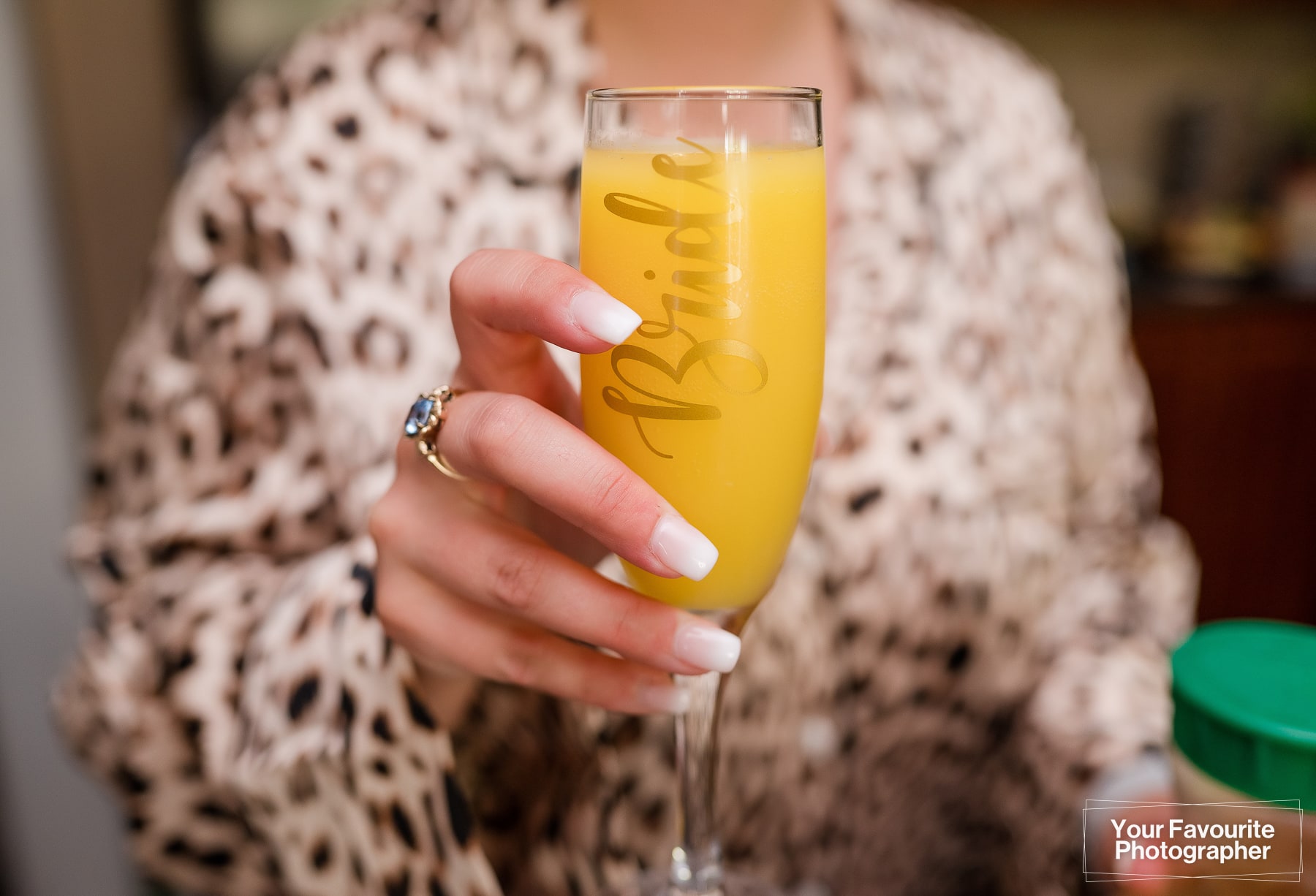 "Bride" glass containing mimosa