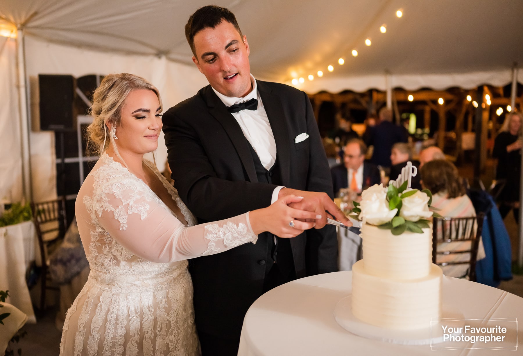 Cake cutting at wedding