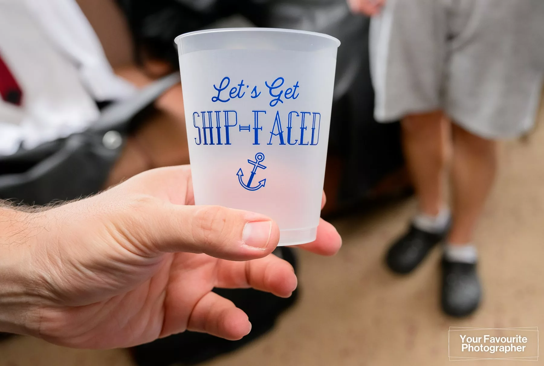 "Let's get ship-faced" plastic cup for a boat cruise wedding
