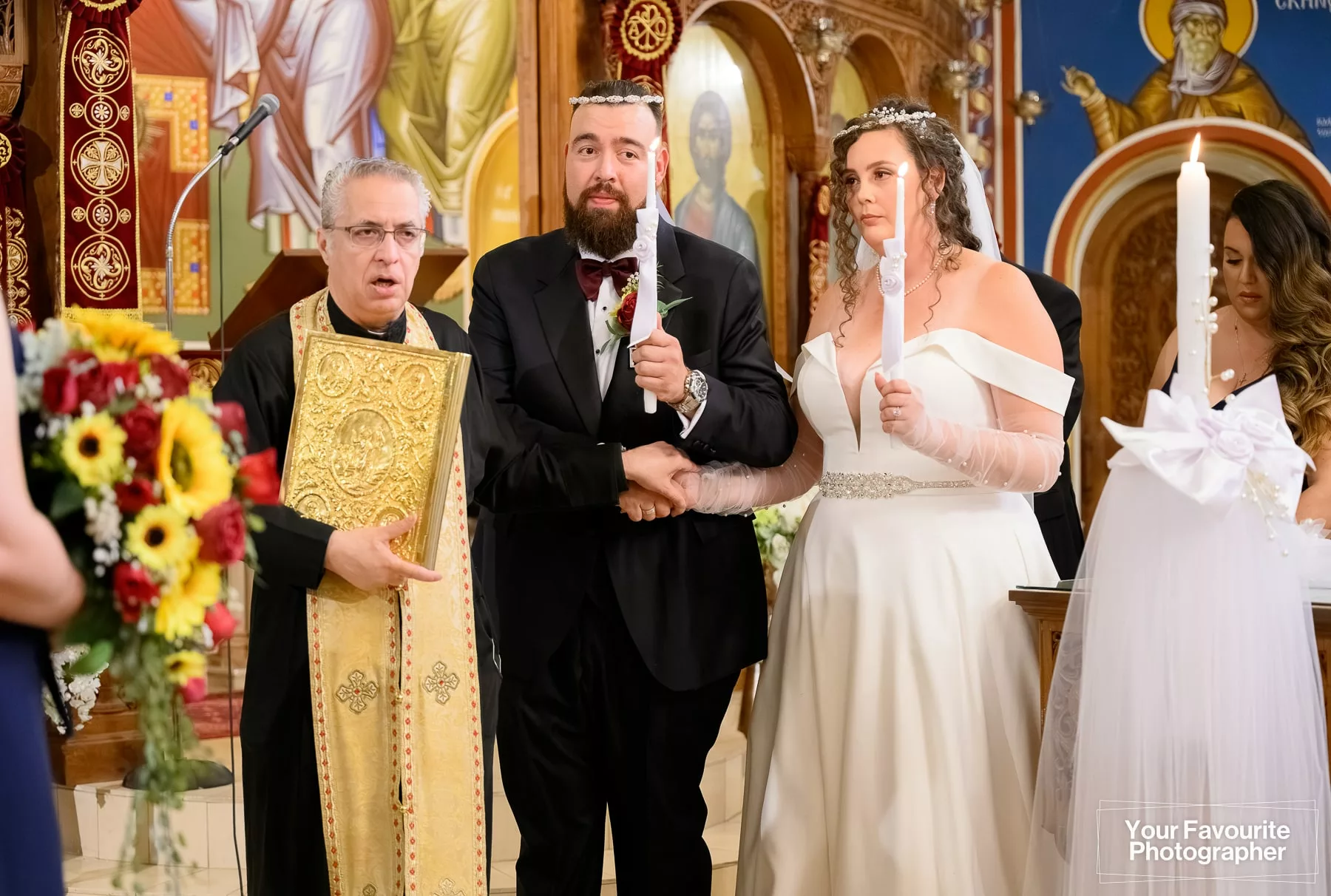 Couple getting married at St. George's Greek Orthodox Church in downtown Toronto