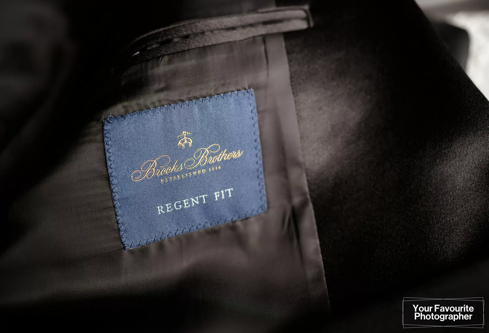 Close up of the inside of a suit jacket from Brooks Brothers