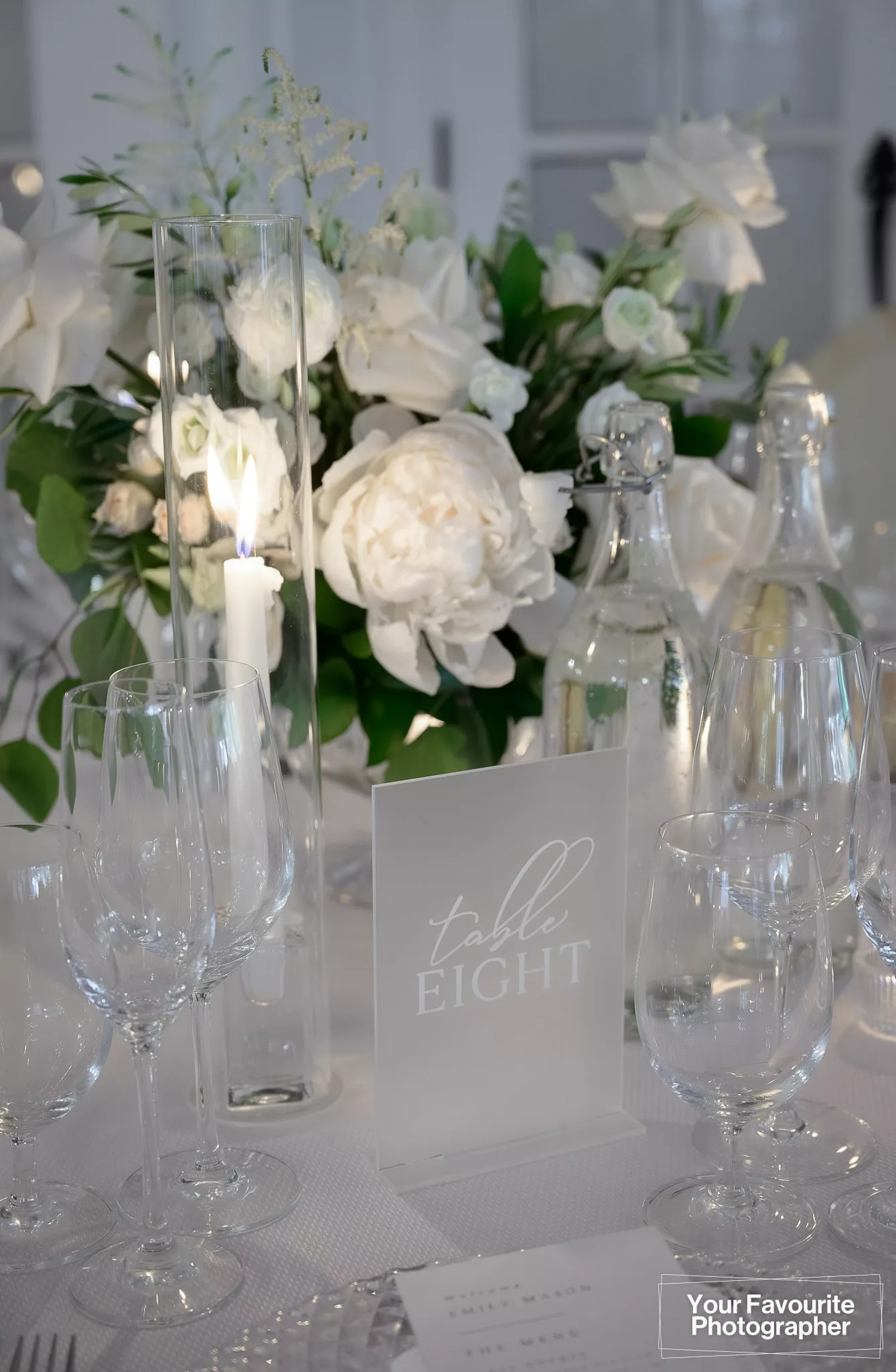 Wedding table setting and centrepiece