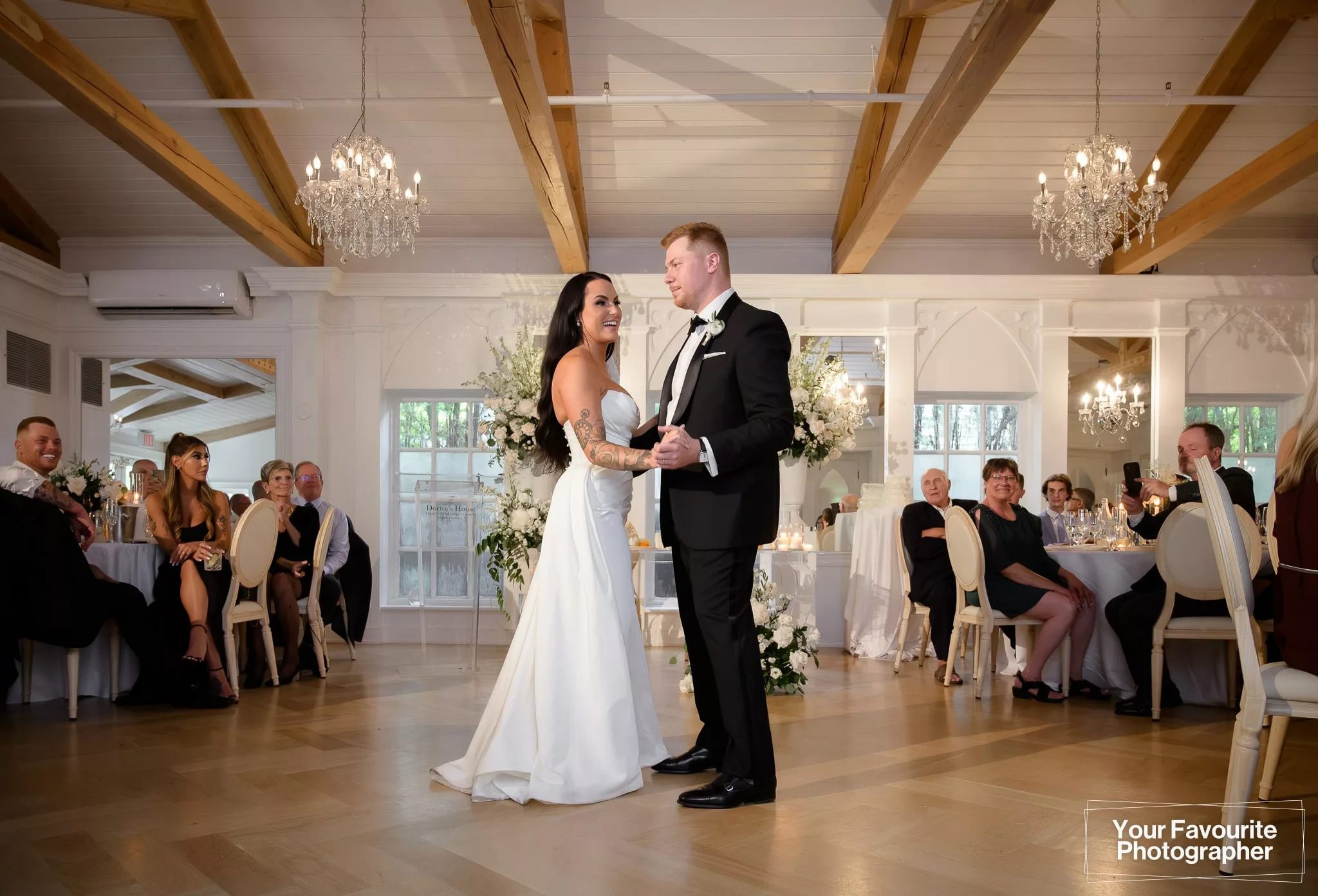 Bride and groom's first dance in the Garden Room at the Doctor's House